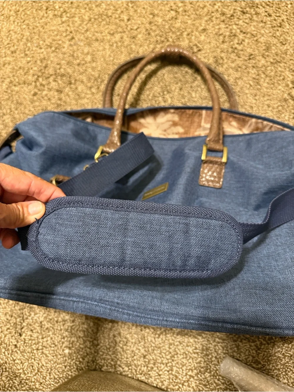 Tommy bahama Canbas Blue Travel Duffel Bag with Brown Trim